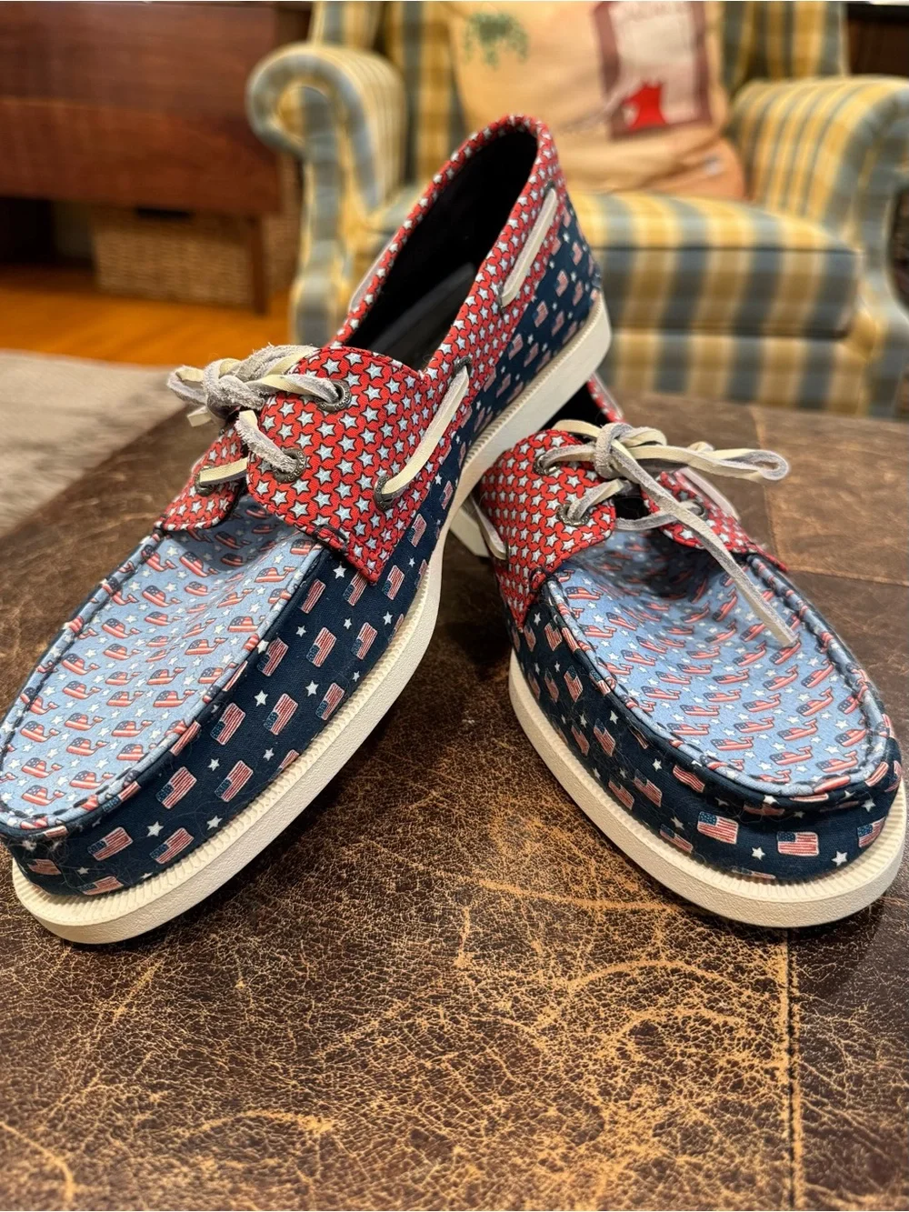 NWOT Sperry x Vineyard Vines Men’s Star & Flag Pattern Boat Shoes Size 10